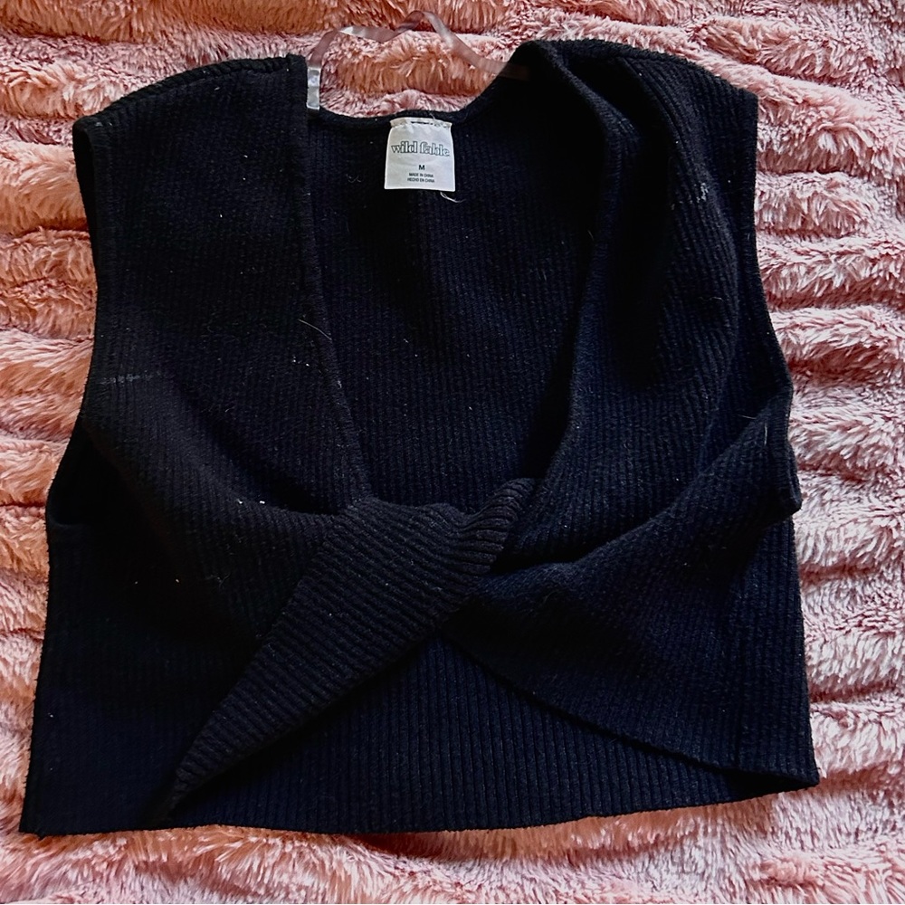 Black front tie top